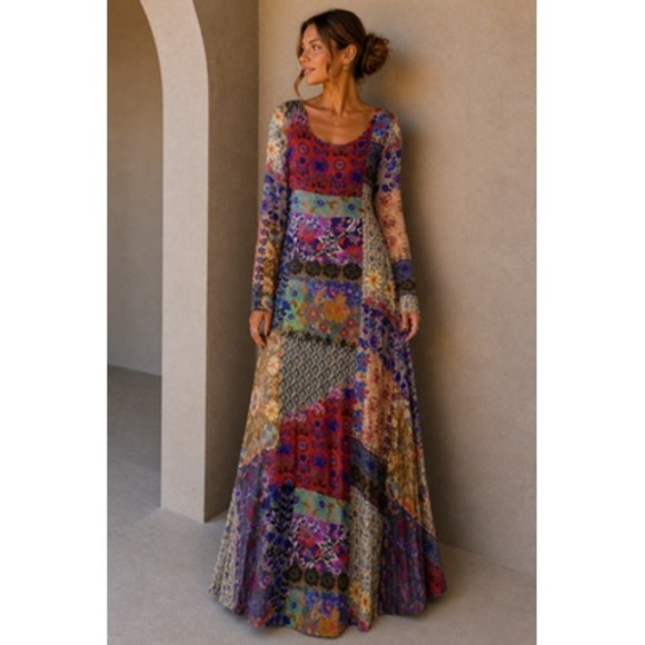 NATURAL LIFE Dresses & Skirts - Natural Life Maxi Dress Womens XL Patchwork Floral Boho Jersey Long Sleeve